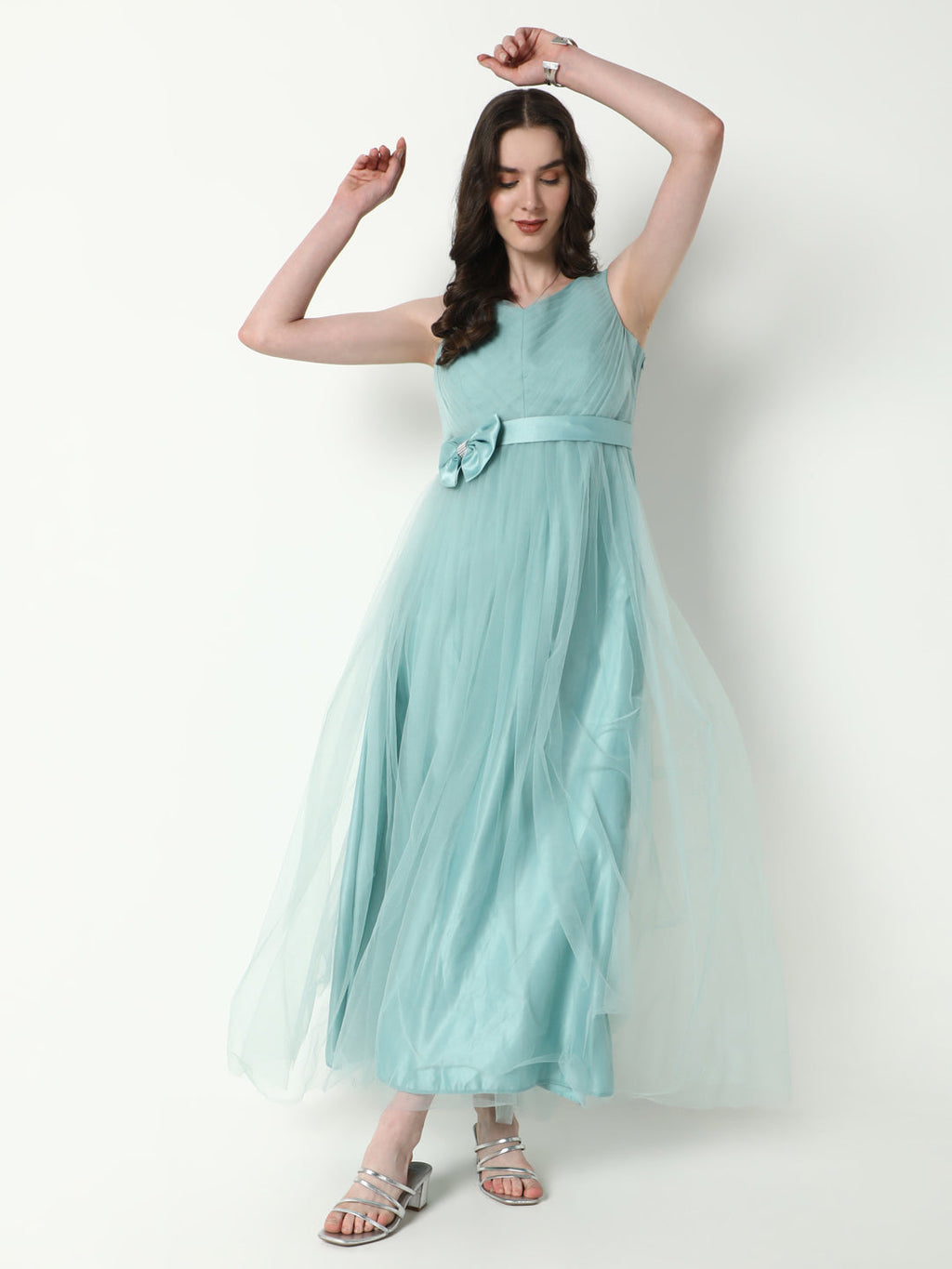 Women's Solid Sea Green Gown Dress
