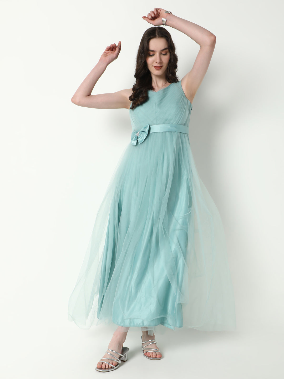 Women's Solid Sea Green Gown Dress