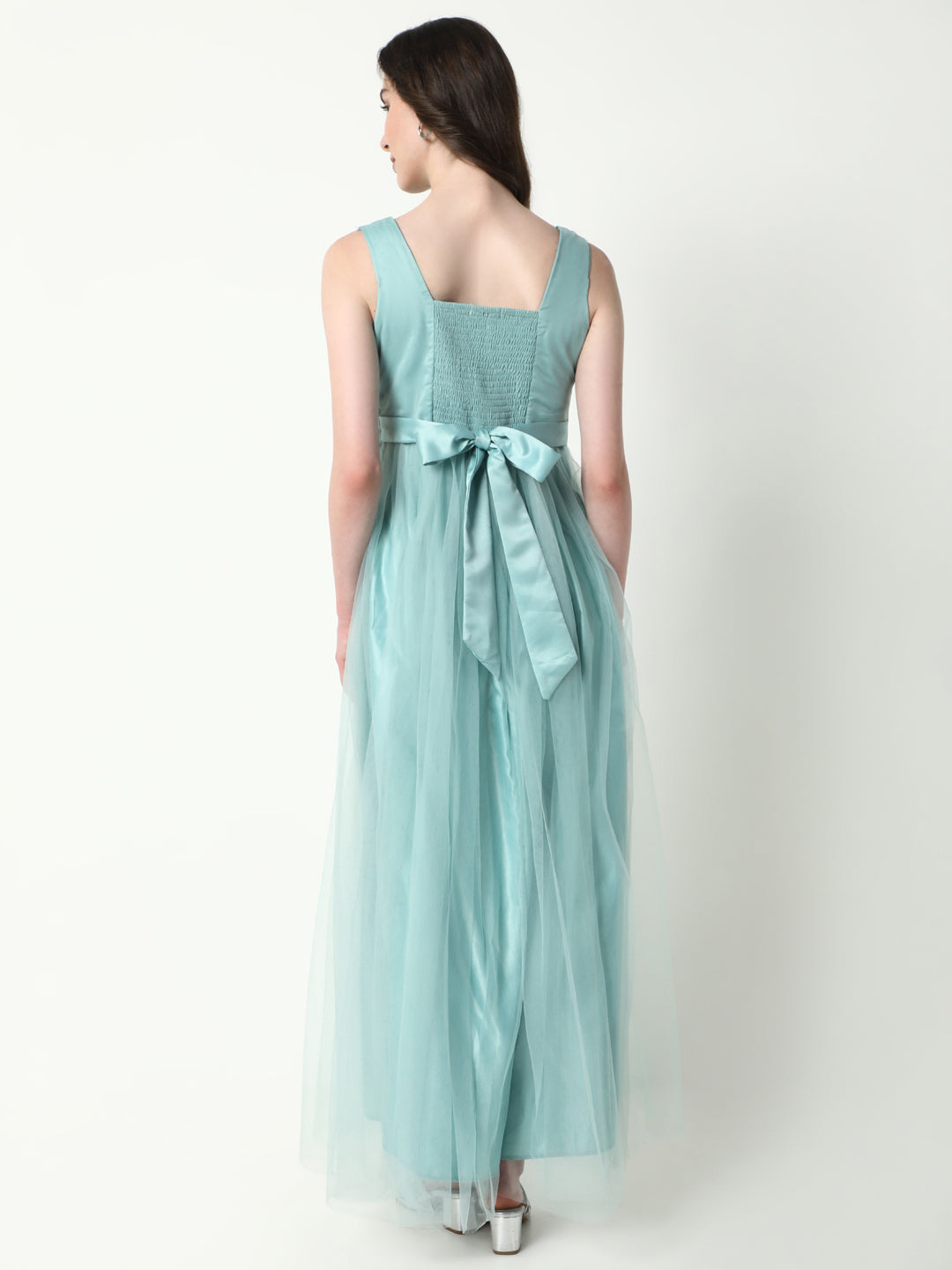 Women's Solid Sea Green Gown Dress
