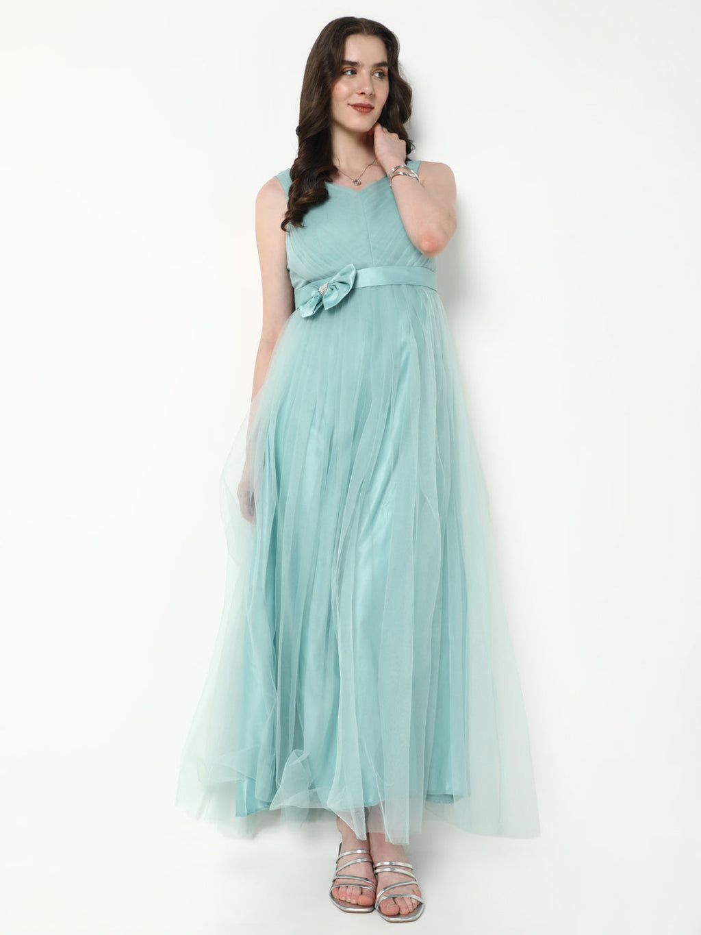 Women's Solid Sea Green Gown Dress