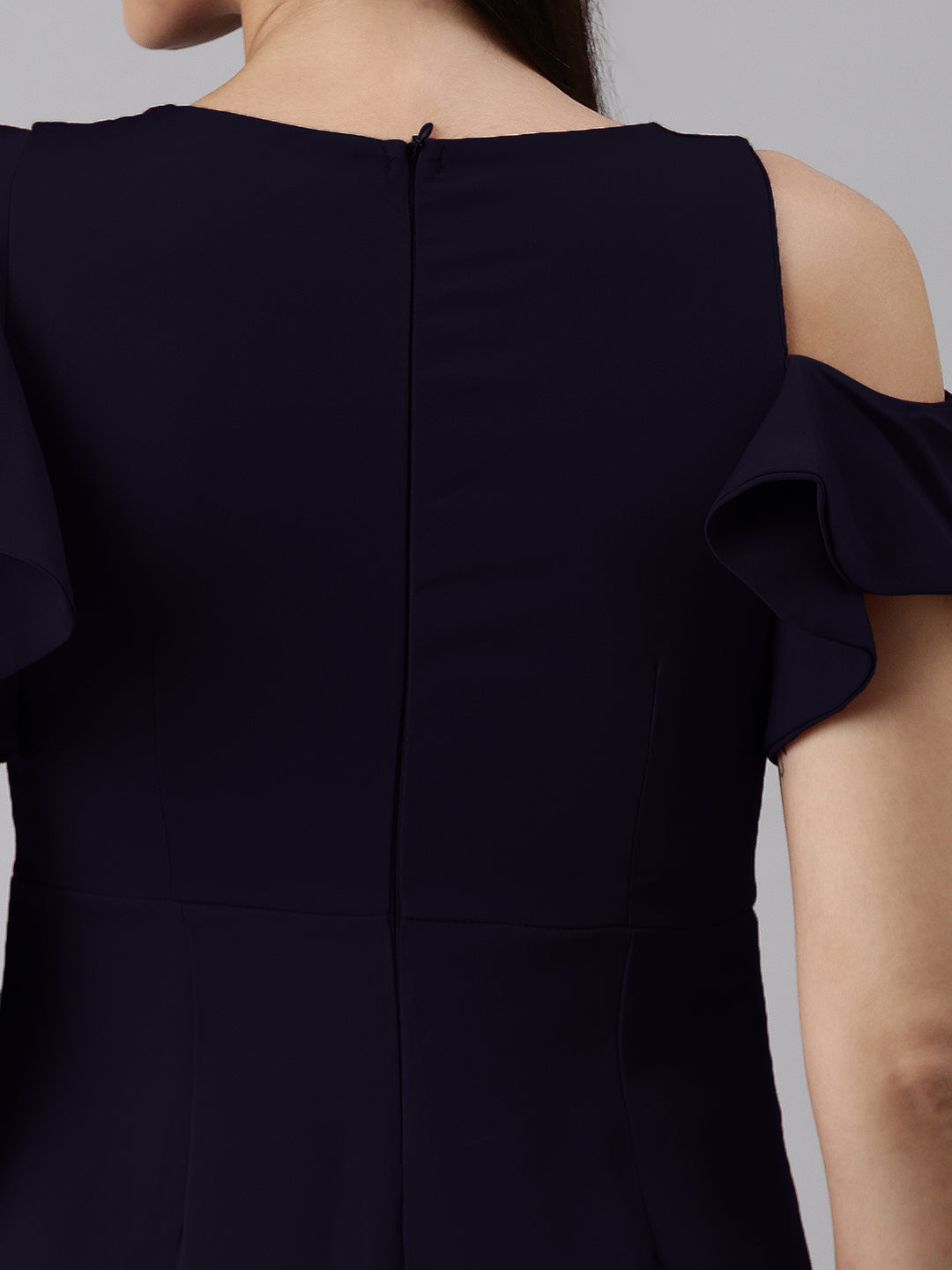 Women's Round Neck Navy Blue Solid Jumpsuit