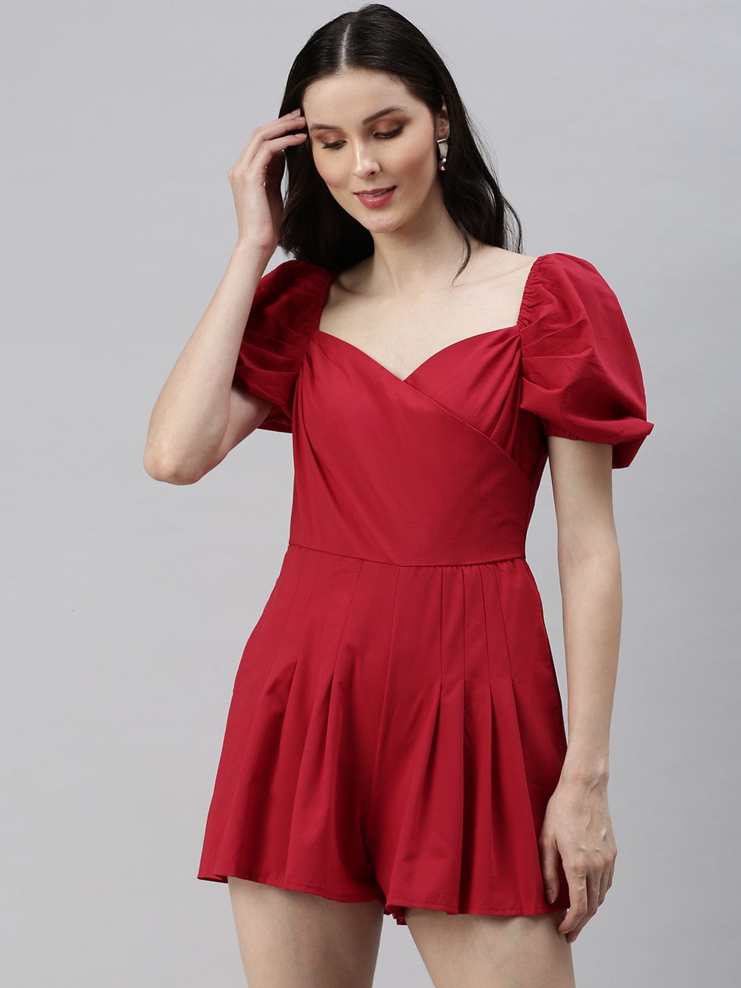 Women's Red Solid Jumpsuit