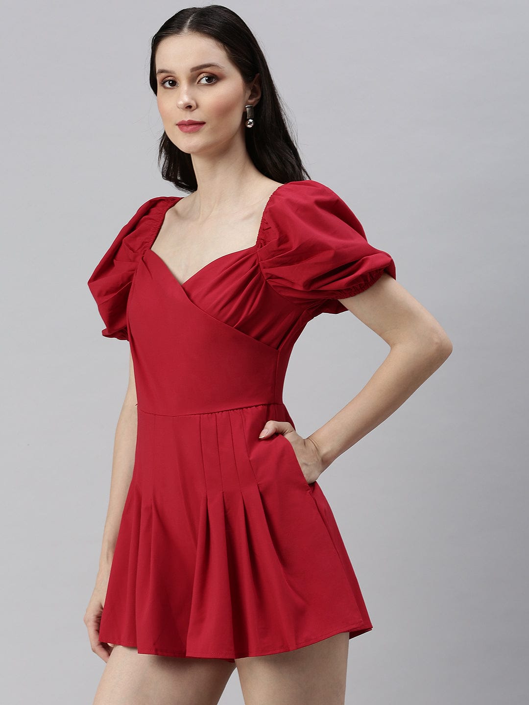 Women's Red Solid Jumpsuit
