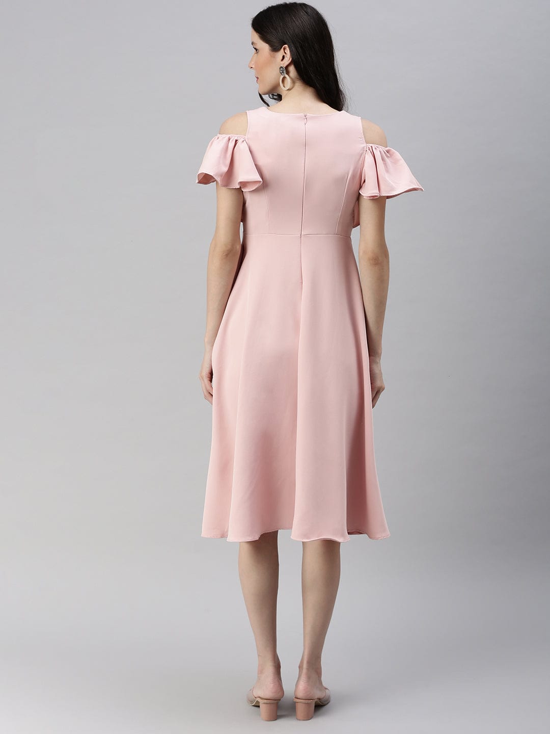 Women's Solid Fit and Flare Pink Dress