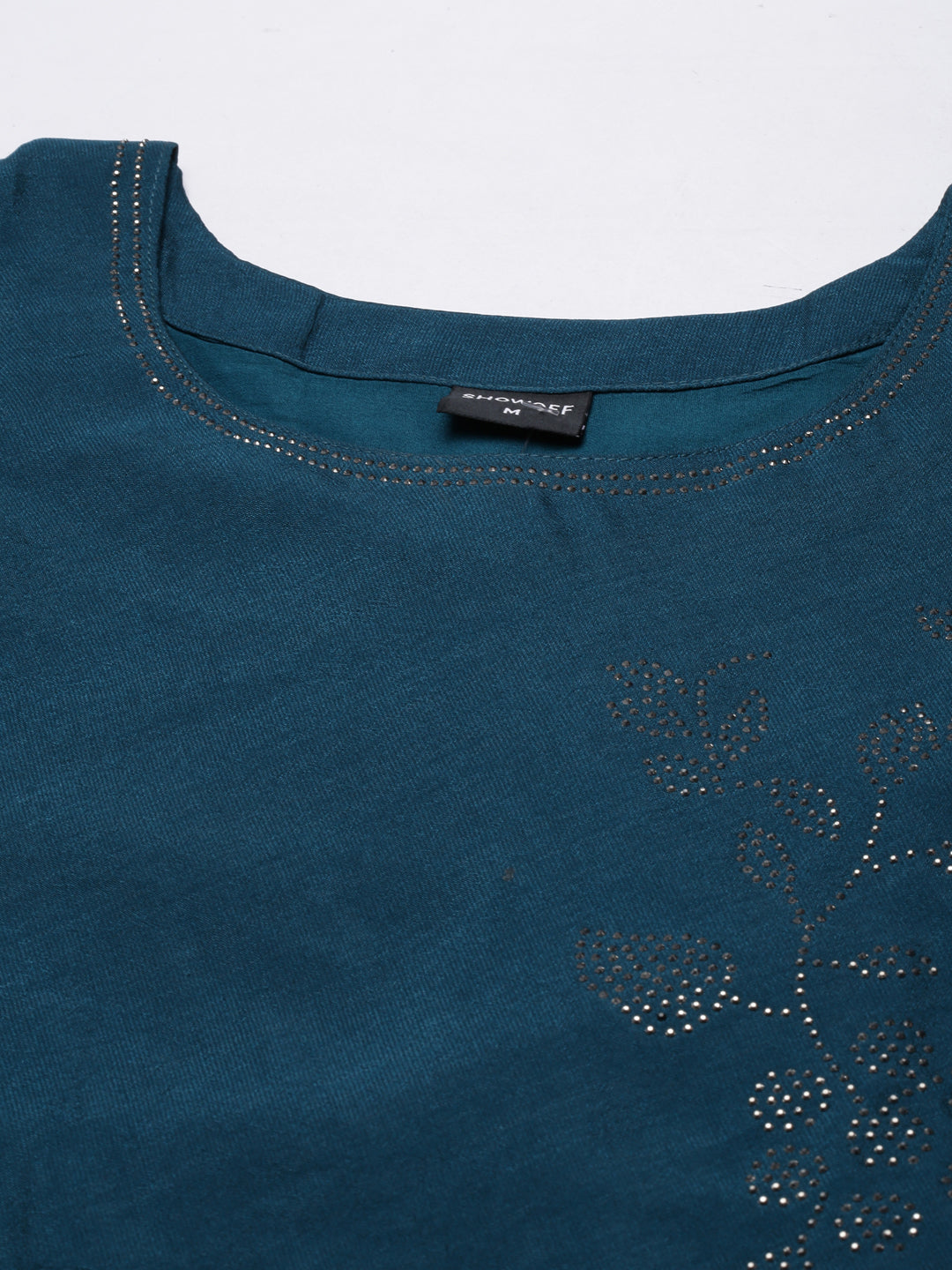Women's Teal Embellished Beads & Stones A-Line Georgette Kurta