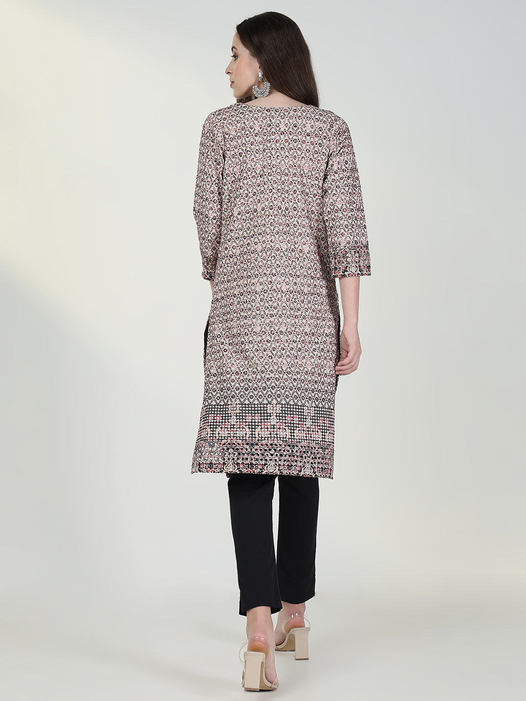 Women's Cream Floral Straight Kurta