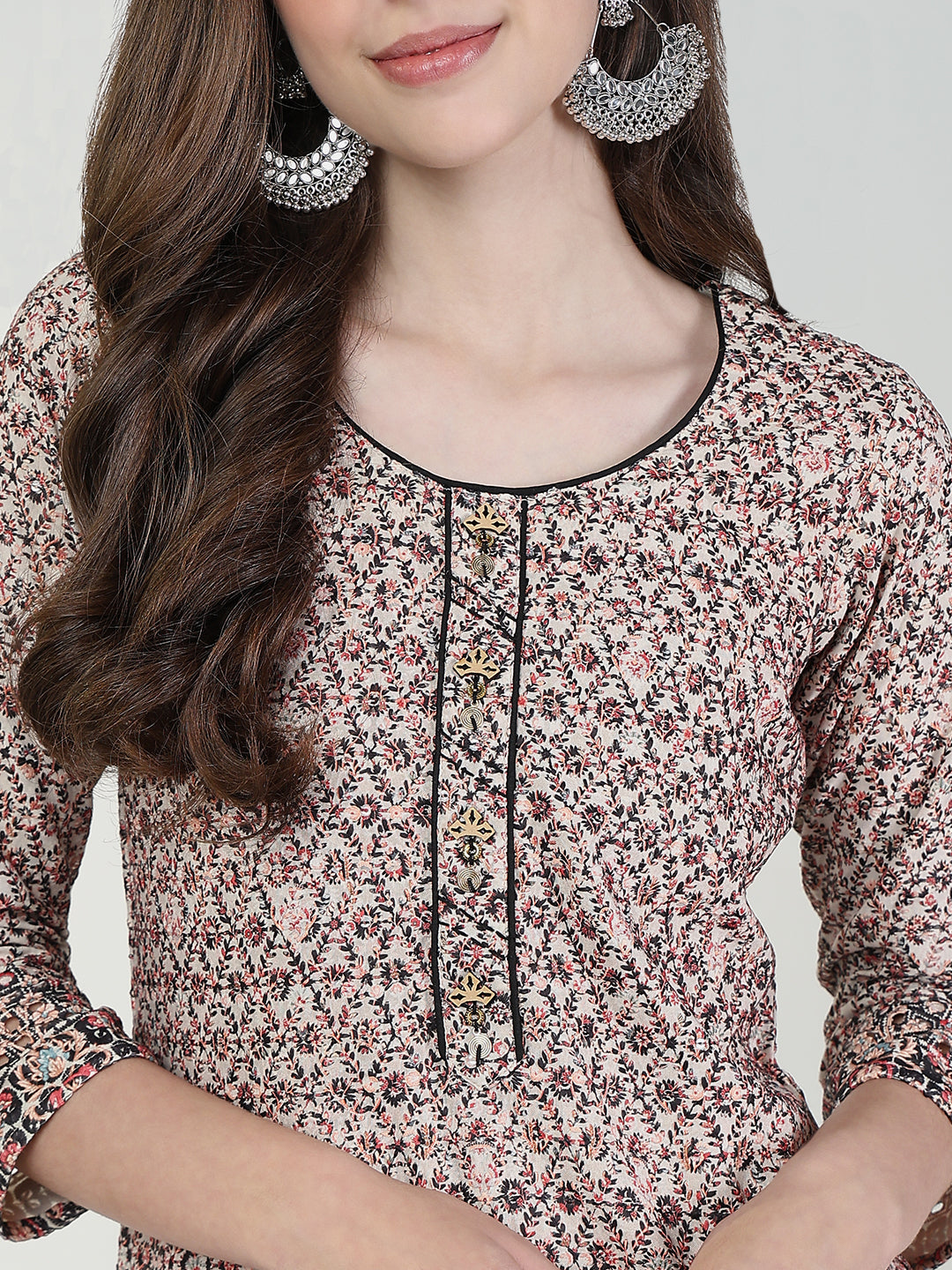Women's Cream Floral Straight Kurta