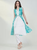 Women's White Solid Kurta with Coat and Belt