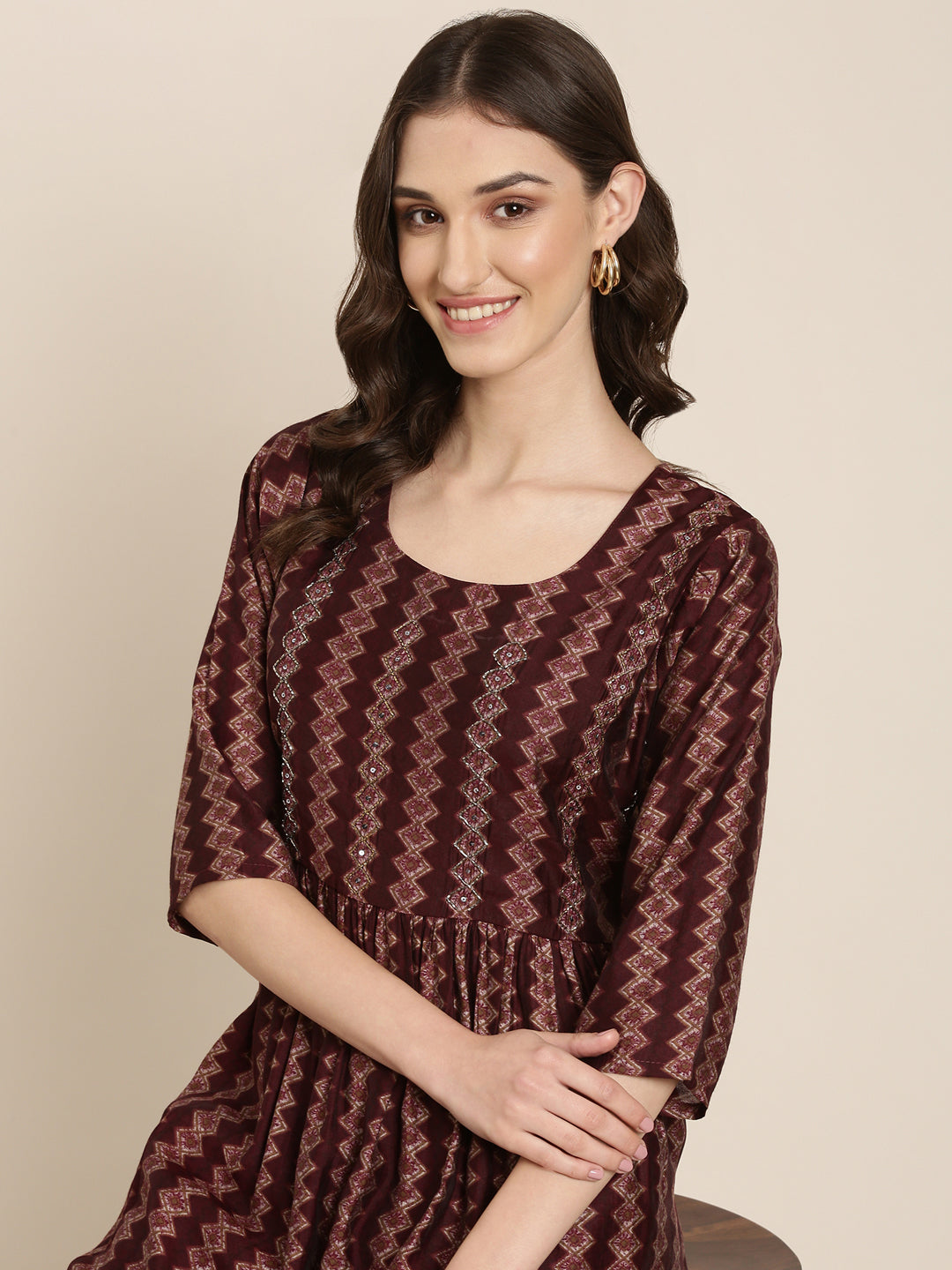 Women's Red Geometric Printed A-Line Kurta