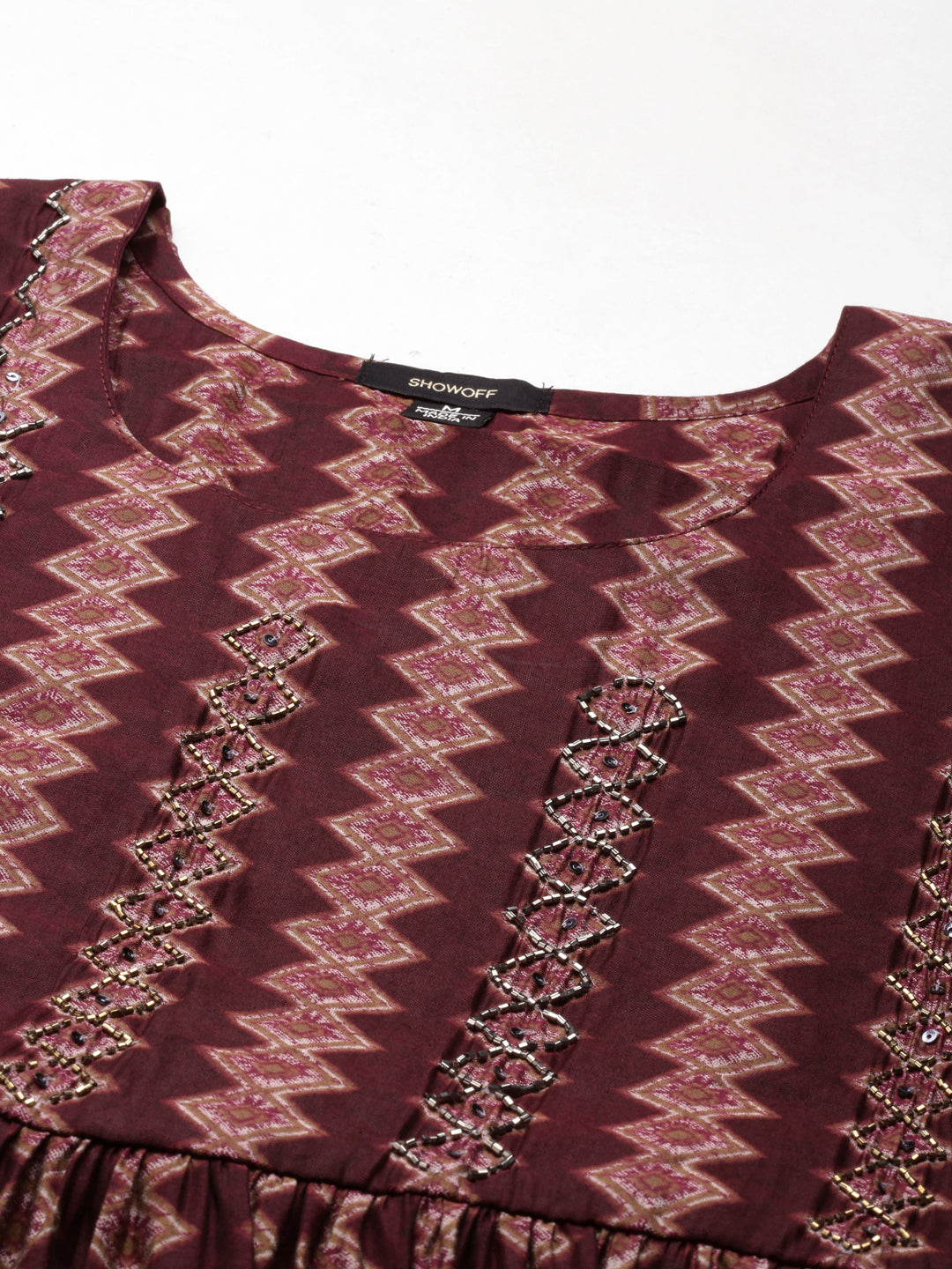 Women's Red Geometric Printed A-Line Kurta