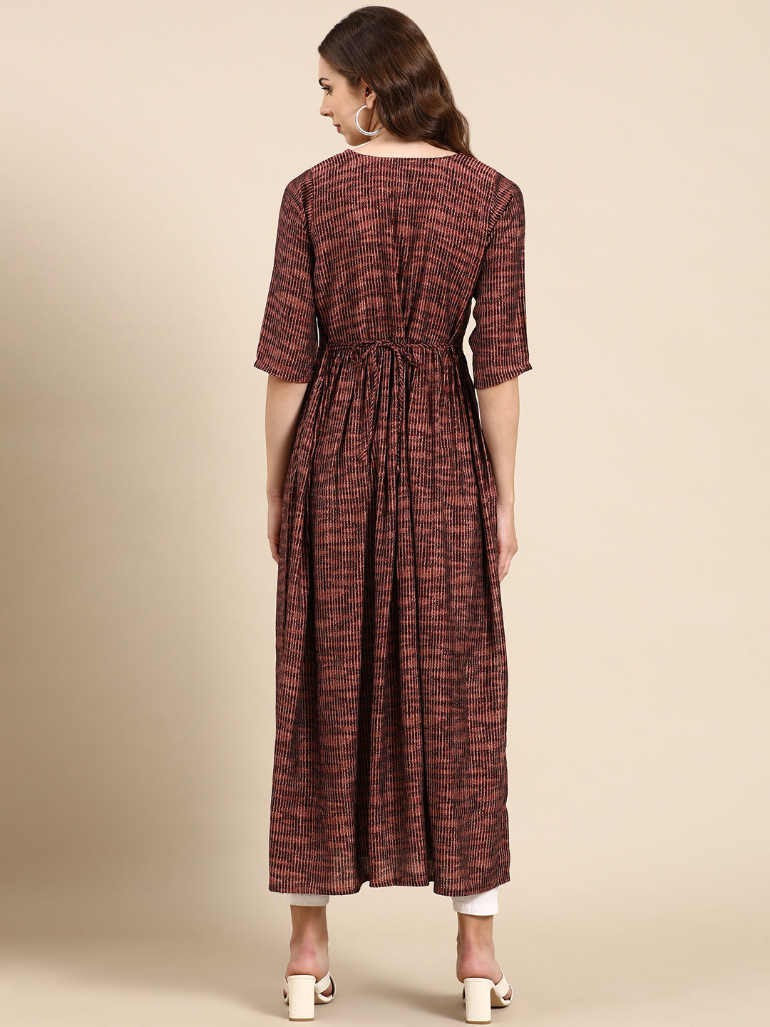 Women's Rust Abstract Printed Zari Anarkali Kurta