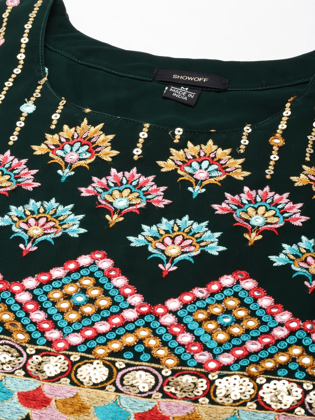 Women's Green Embellished Anarkali Kurta