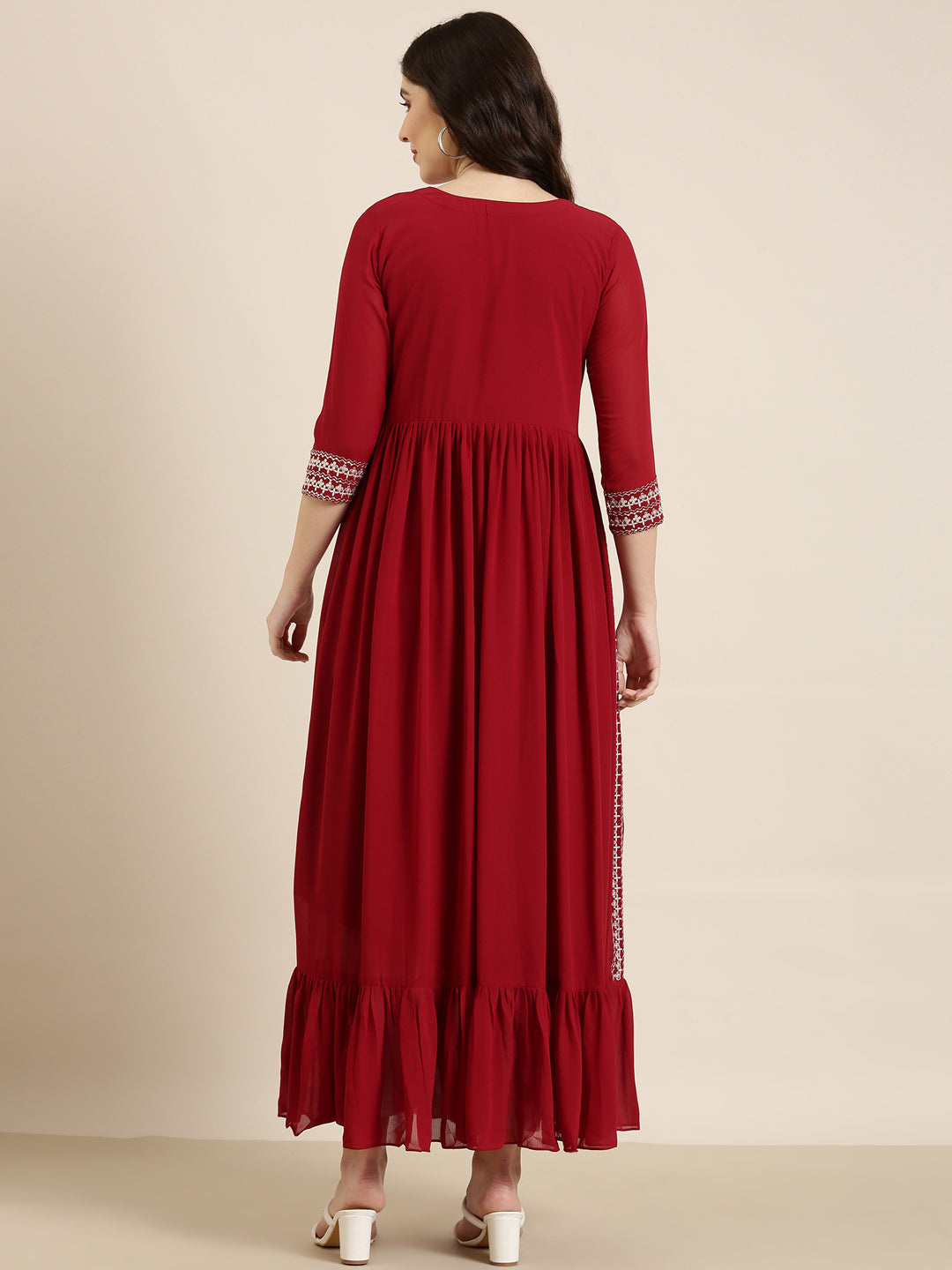 Women's Maroon Ethnic Motif Printed Anarkali Kurta