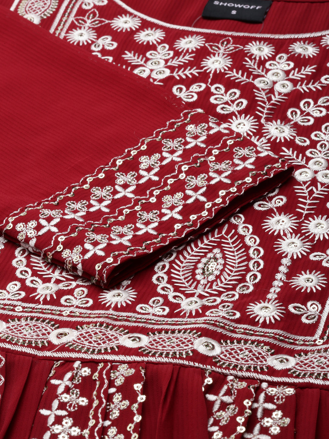Women's Maroon Ethnic Motif Printed Anarkali Kurta