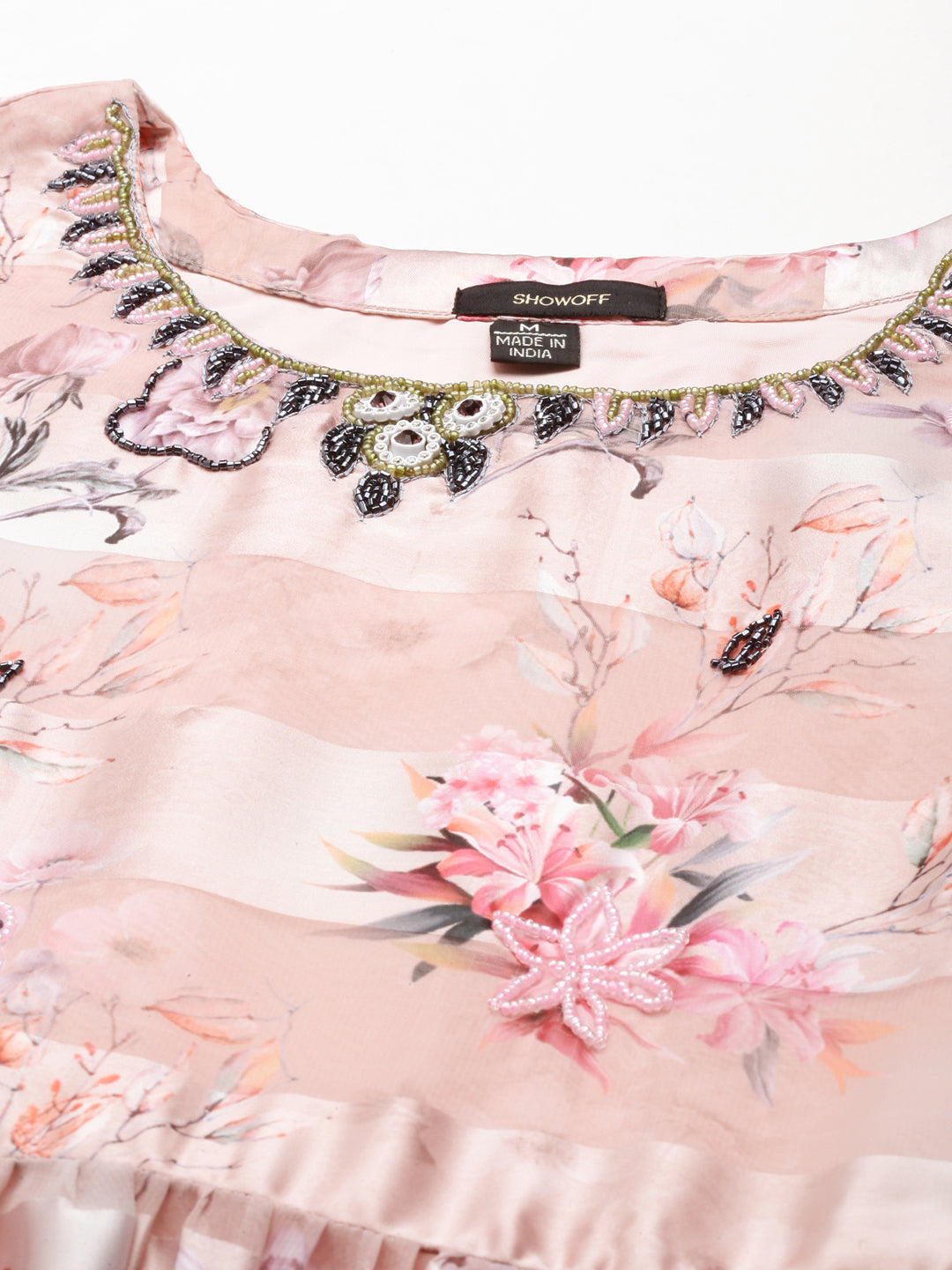 Women's Peach Floral Print Chiffon Maxi Kurta