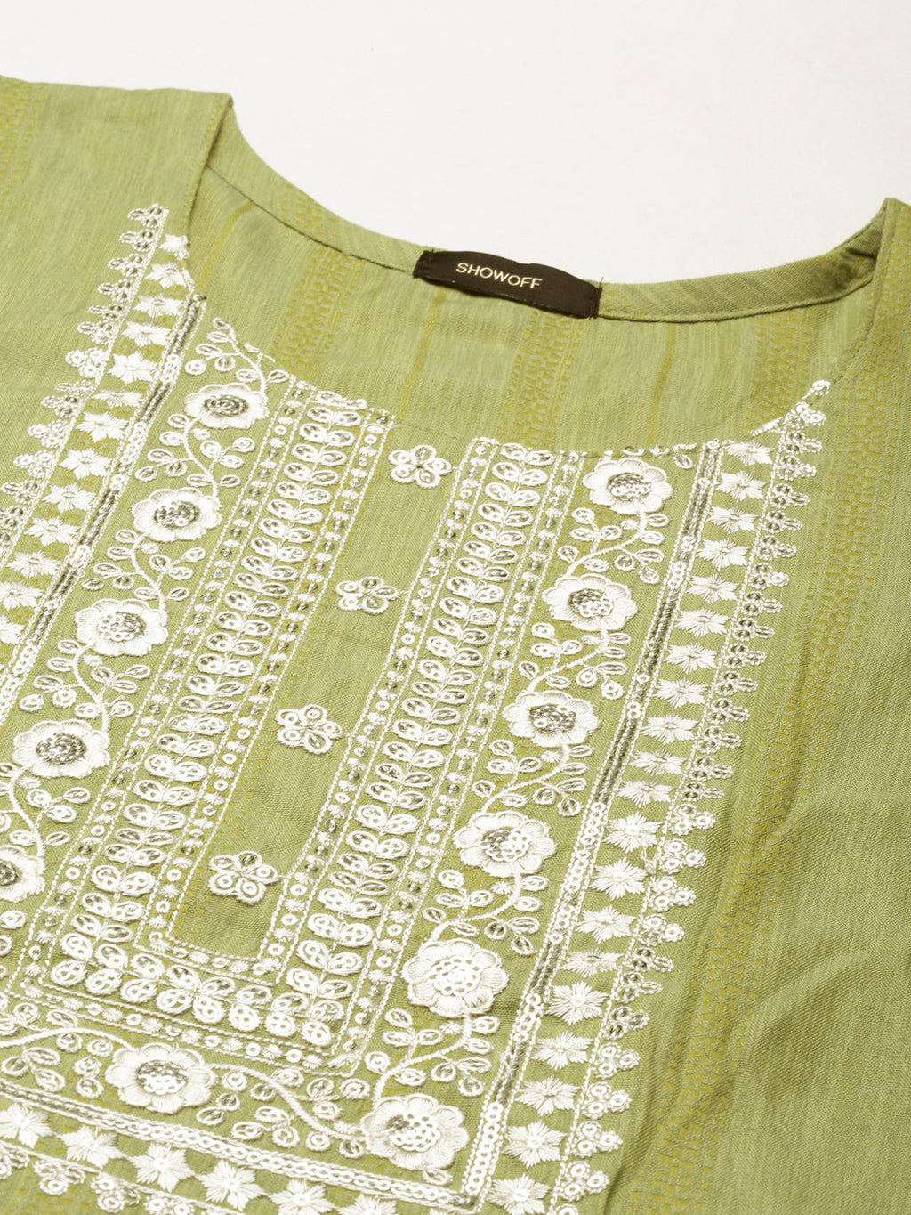 Women's Green Ethnic Motifs Embroidered Thread Work Straight Kurta