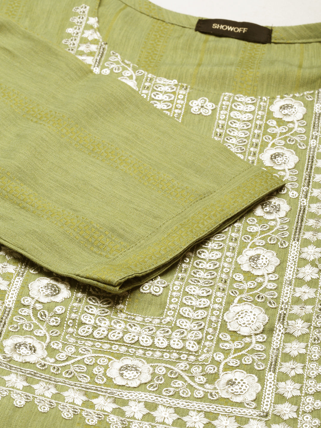 Women's Green Ethnic Motifs Embroidered Thread Work Straight Kurta