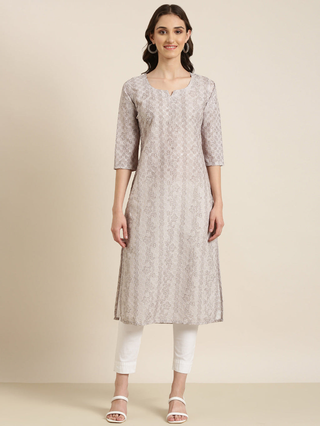 Women's Sea Green Embroidered Straight Kurta