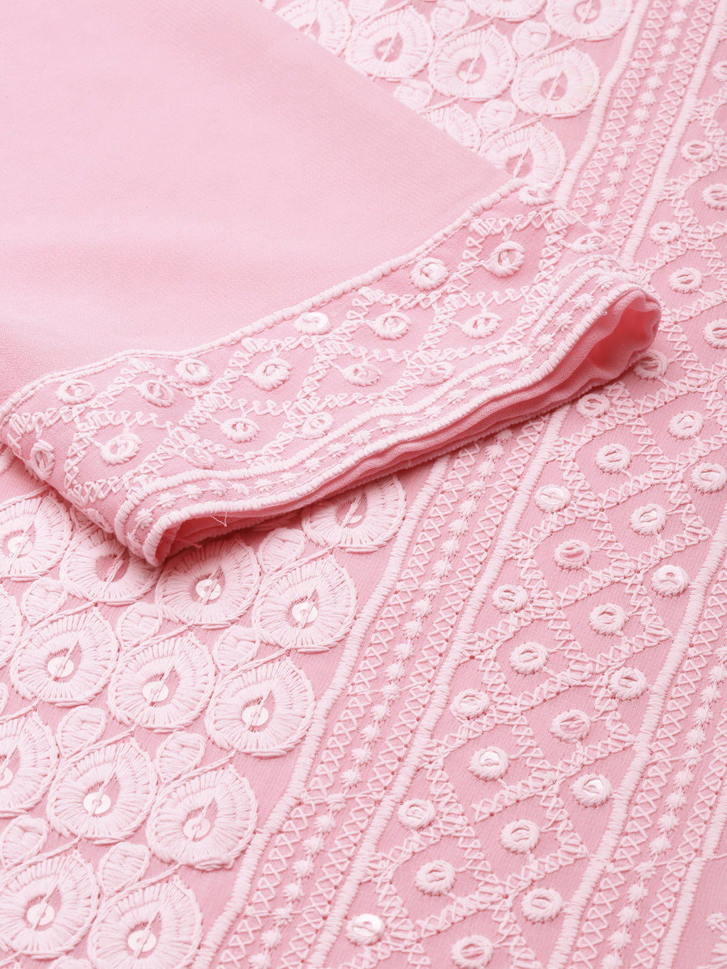 Women's Pink Ethnic Motif Embroidered Chikankari Straight Kurta