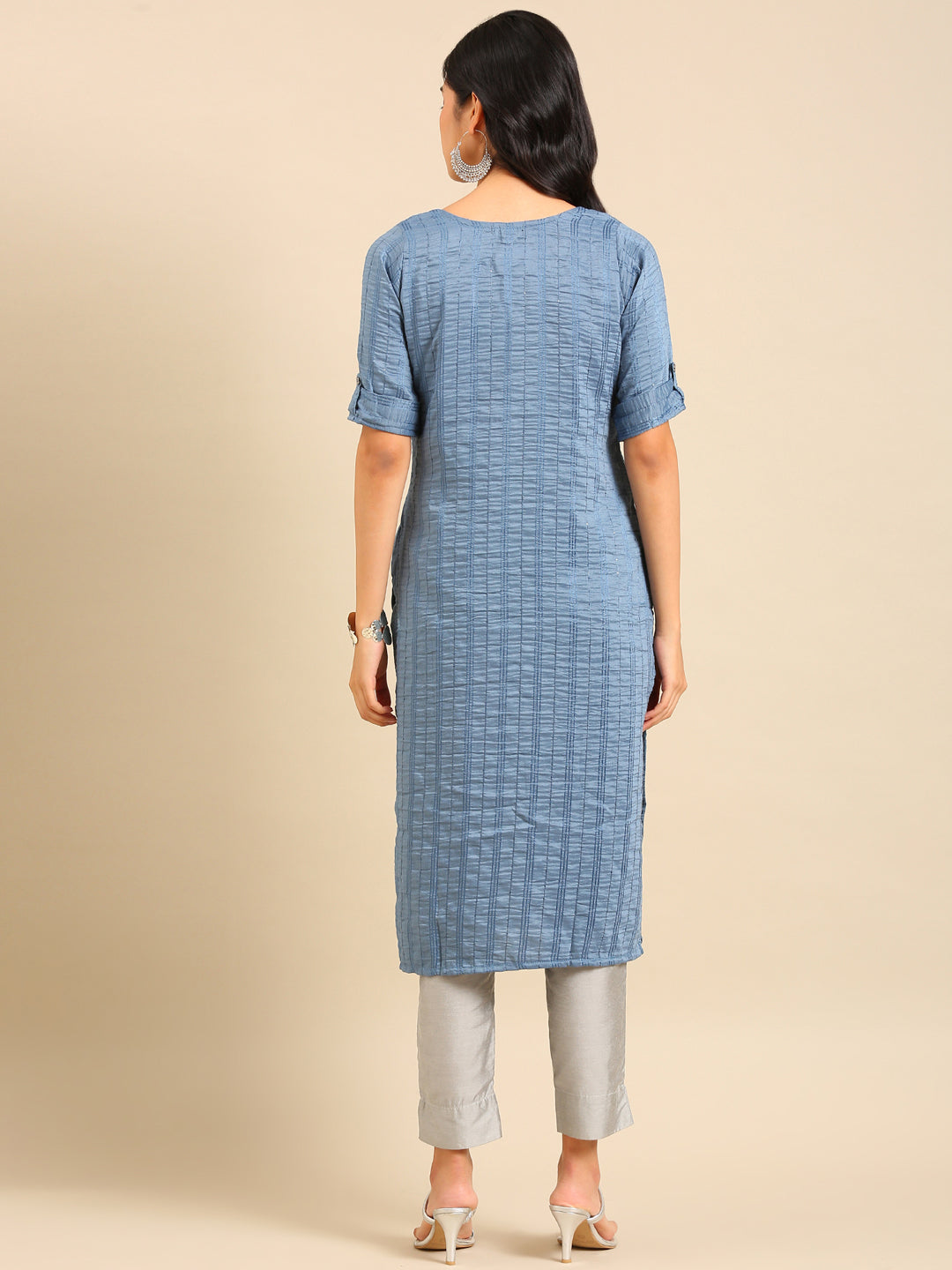 Women's Blue Solid Straight Kurta
