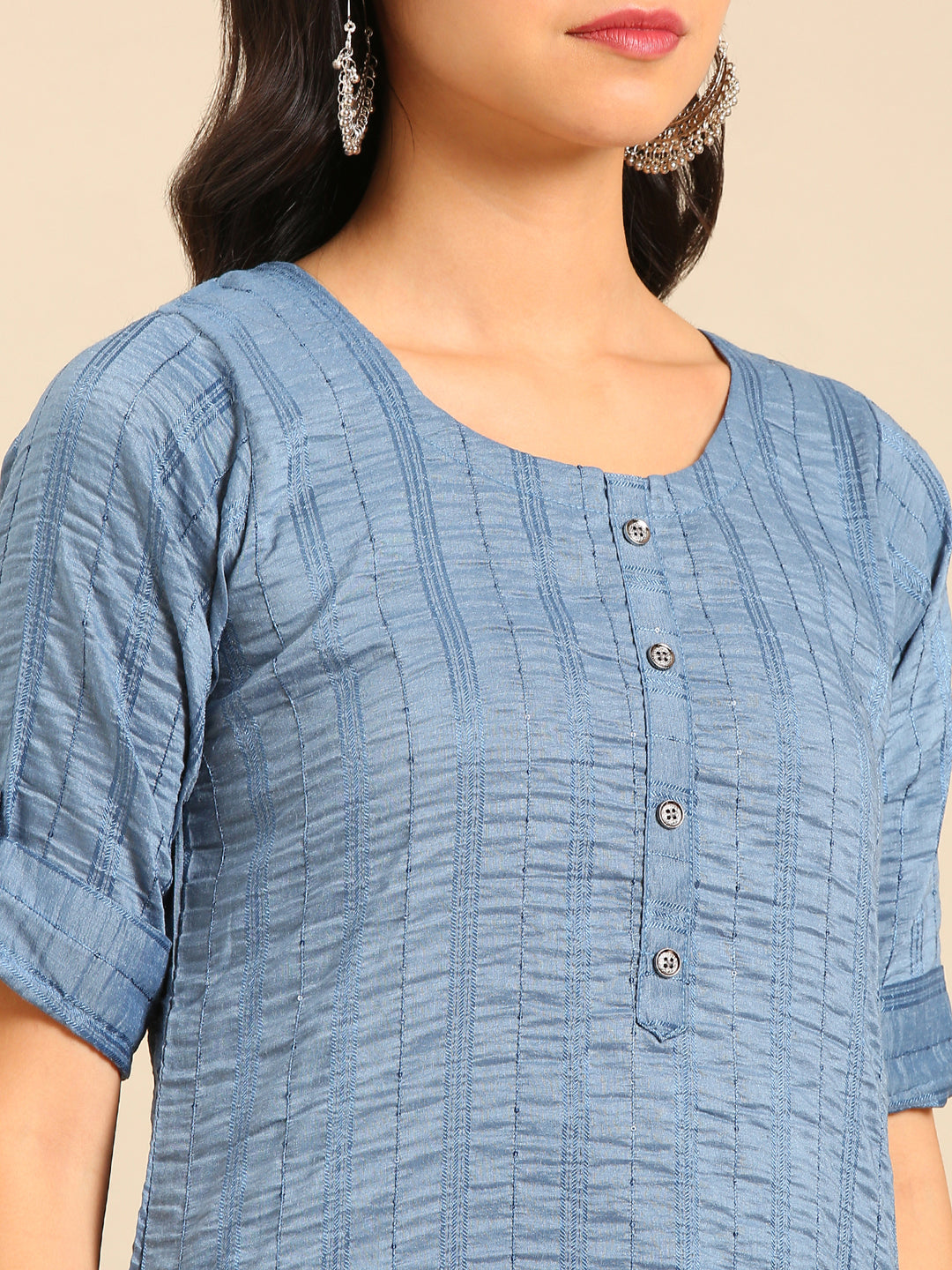 Women's Blue Solid Straight Kurta