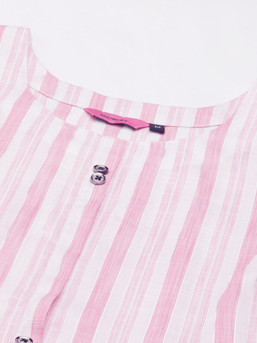 Women's Pink Striped Printed Pastels Straight Kurta