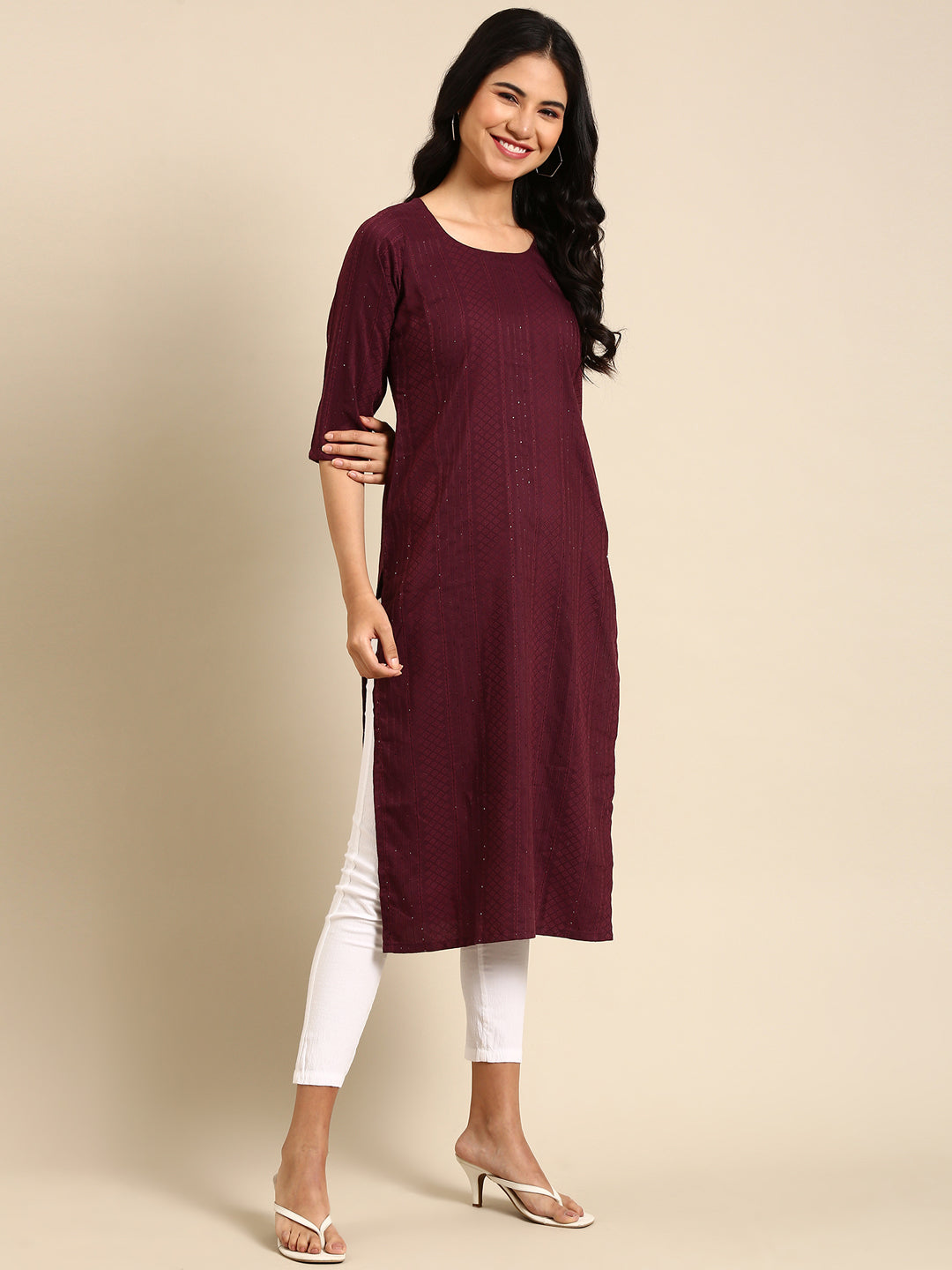 Women's Purple Solid Straight Kurta