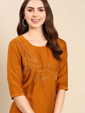 Women's Mustard Embellished Straight Kurta