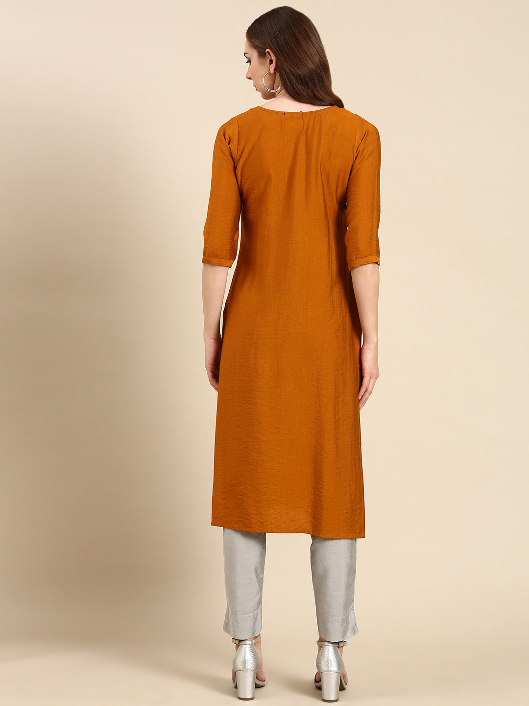 Women's Mustard Embellished Straight Kurta