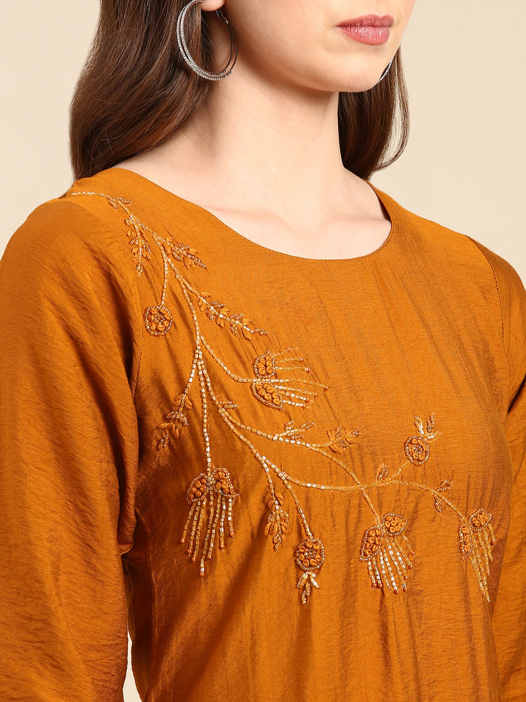 Women's Mustard Embellished Straight Kurta