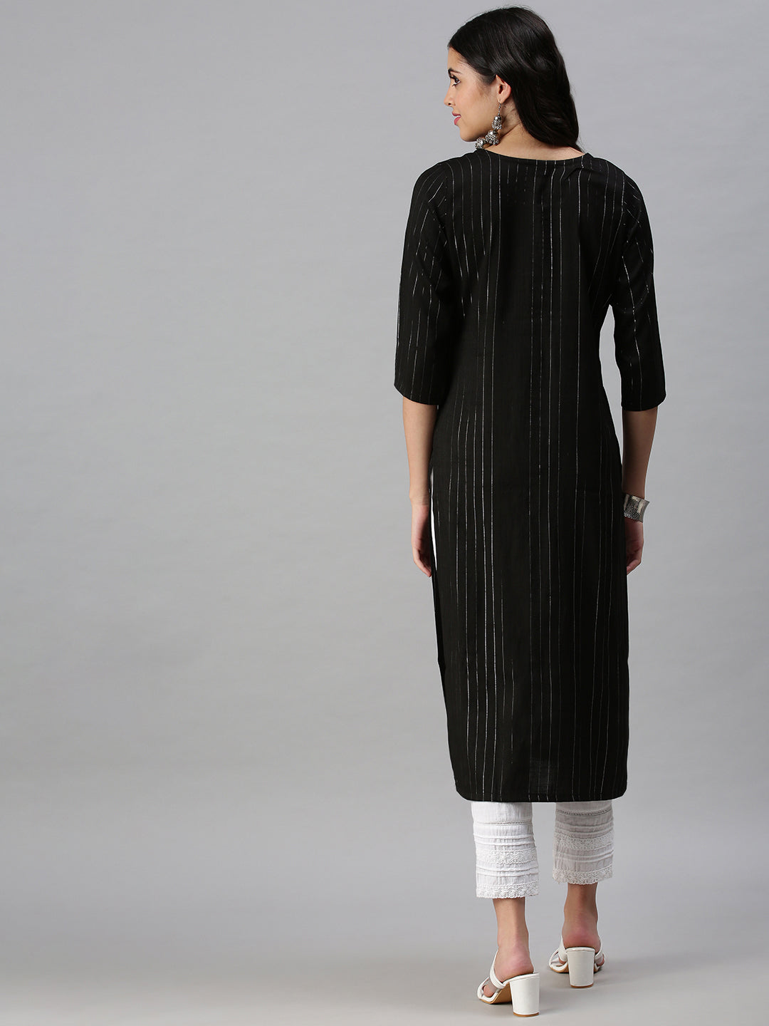 Women's Yoke Design Black Straight Kurta