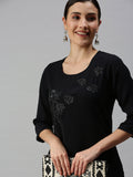 Women's Solid Navy Blue Straight Kurta