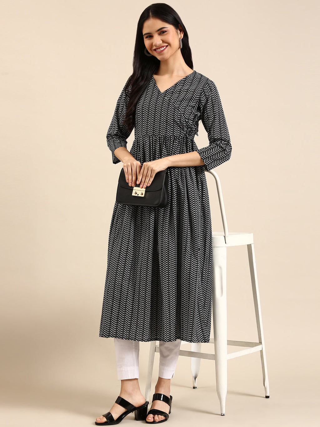 Women's Blue Printed A-Line Kurta