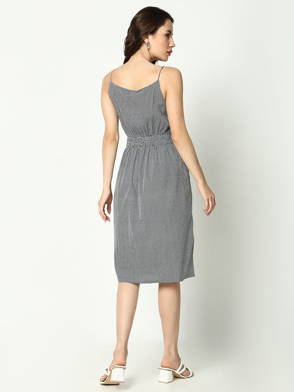 Women's Black Checked Cotton A-Line Dress