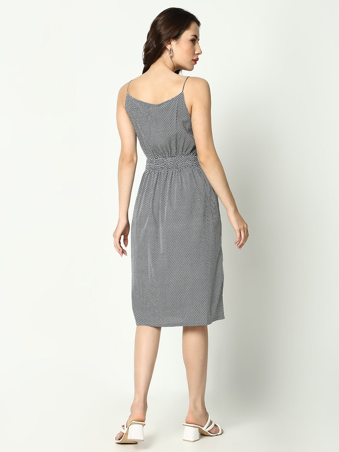 Women's Black Checked Cotton A-Line Dress