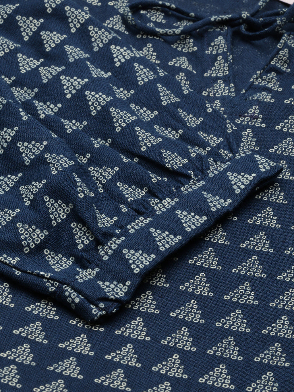 Women's Blue Printed A-Line Kurta