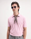 Rare Rabbit Men's Ski Light Pink Cotton Plain Regular Fit Half Sleeve Polo