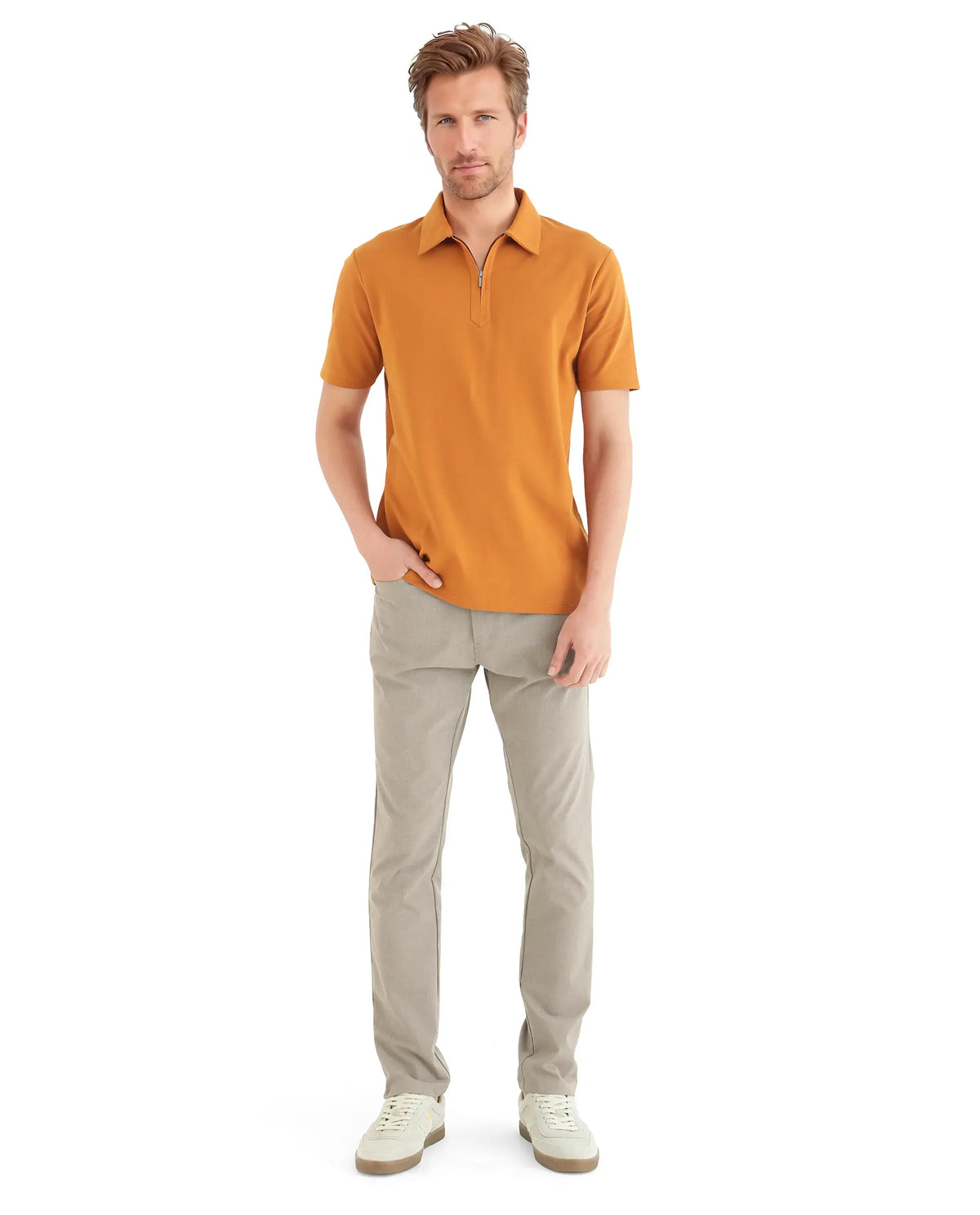 Rare Rabbit Men's Ski Rust Cotton Plain Regular Fit Half Sleeve Polo