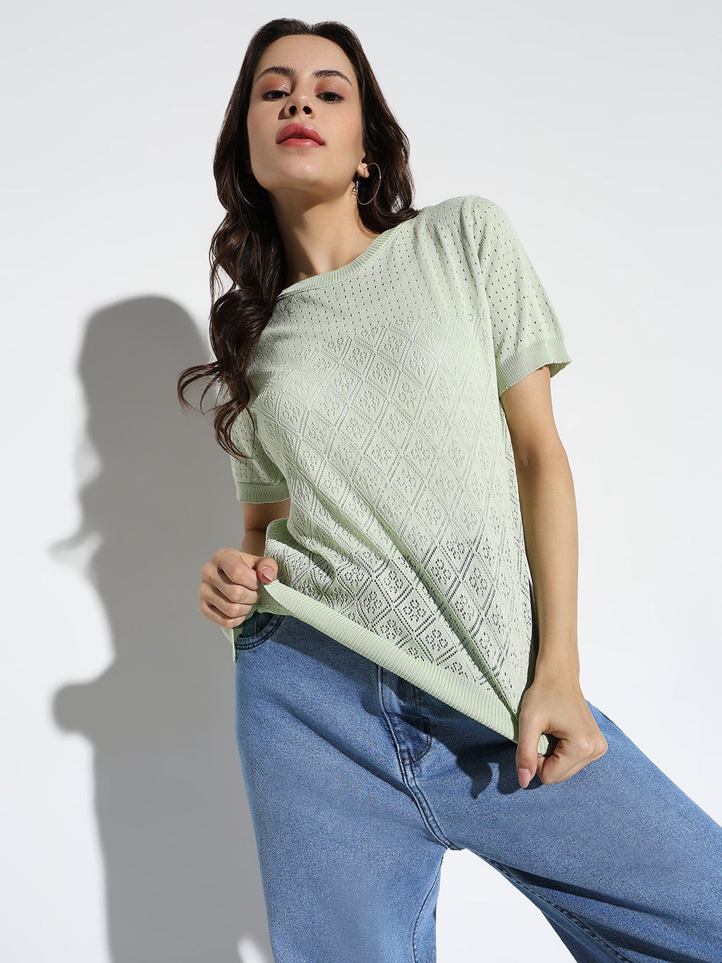 Women's Green Self Design Top