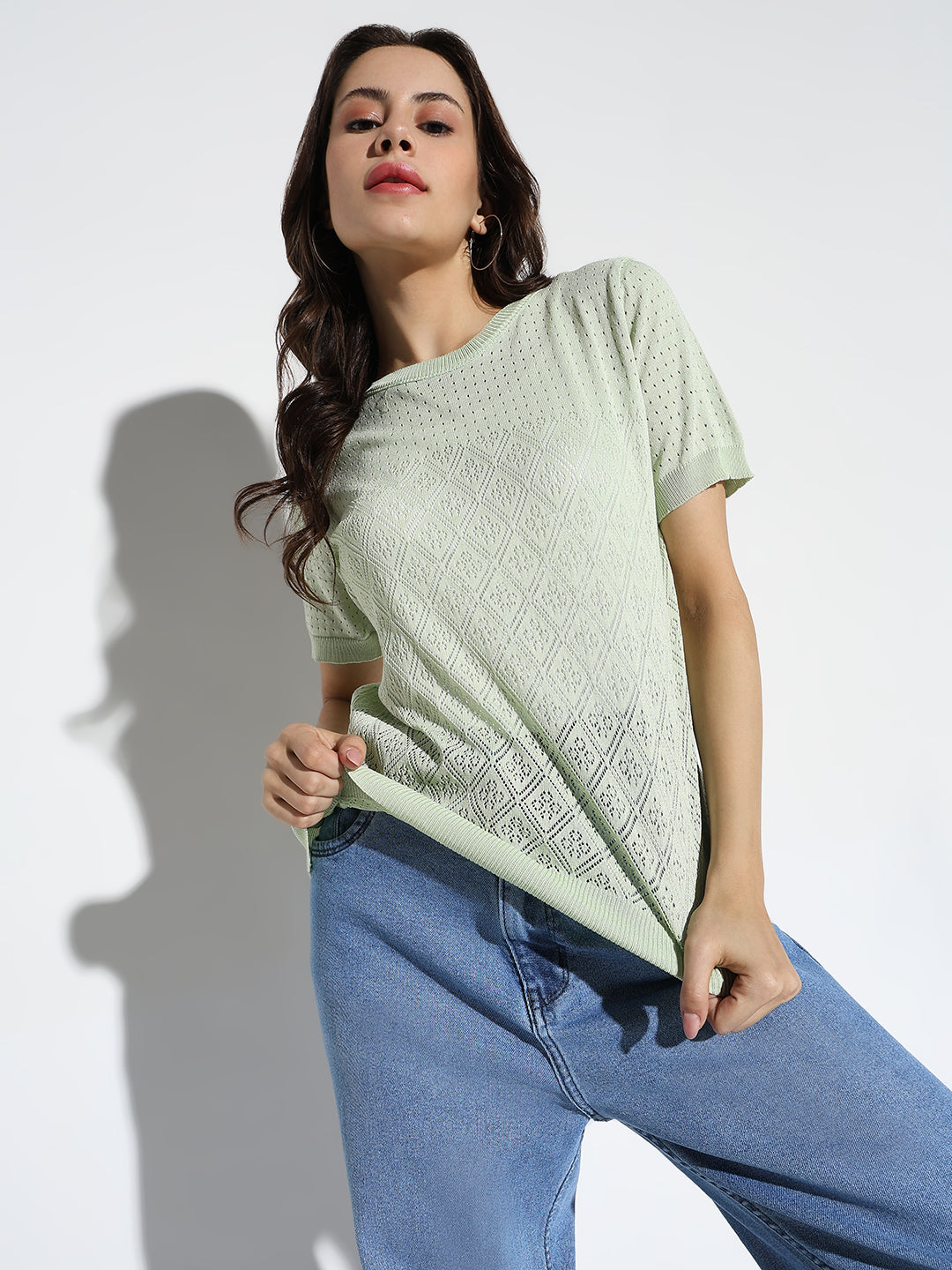 Women's Green Self Design Top