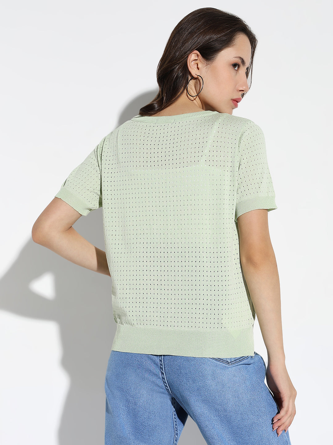 Women's Green Self Design Top