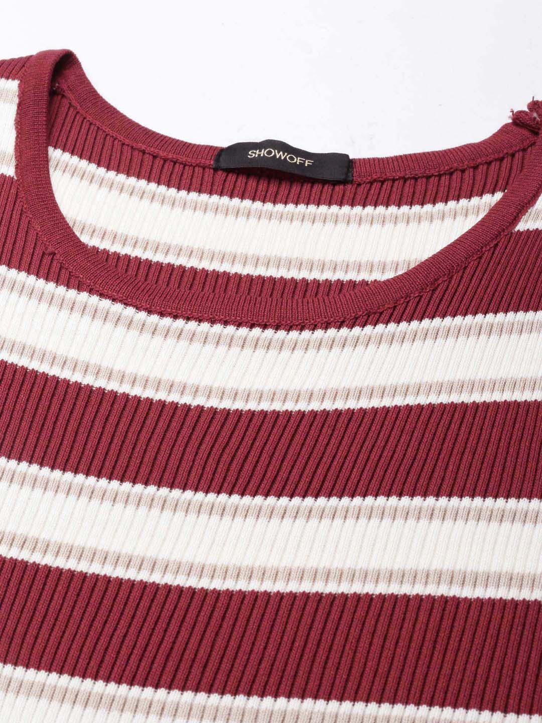 Women's Maroon Striped Bodycon Dress