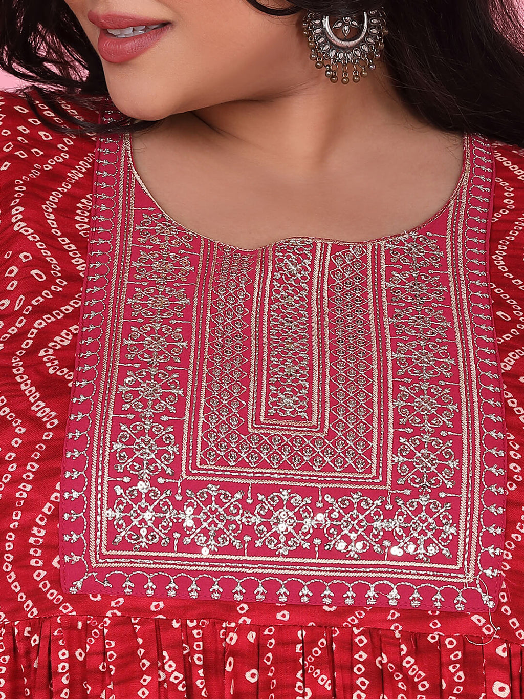 Women's Red Bandhani A Line Kurta