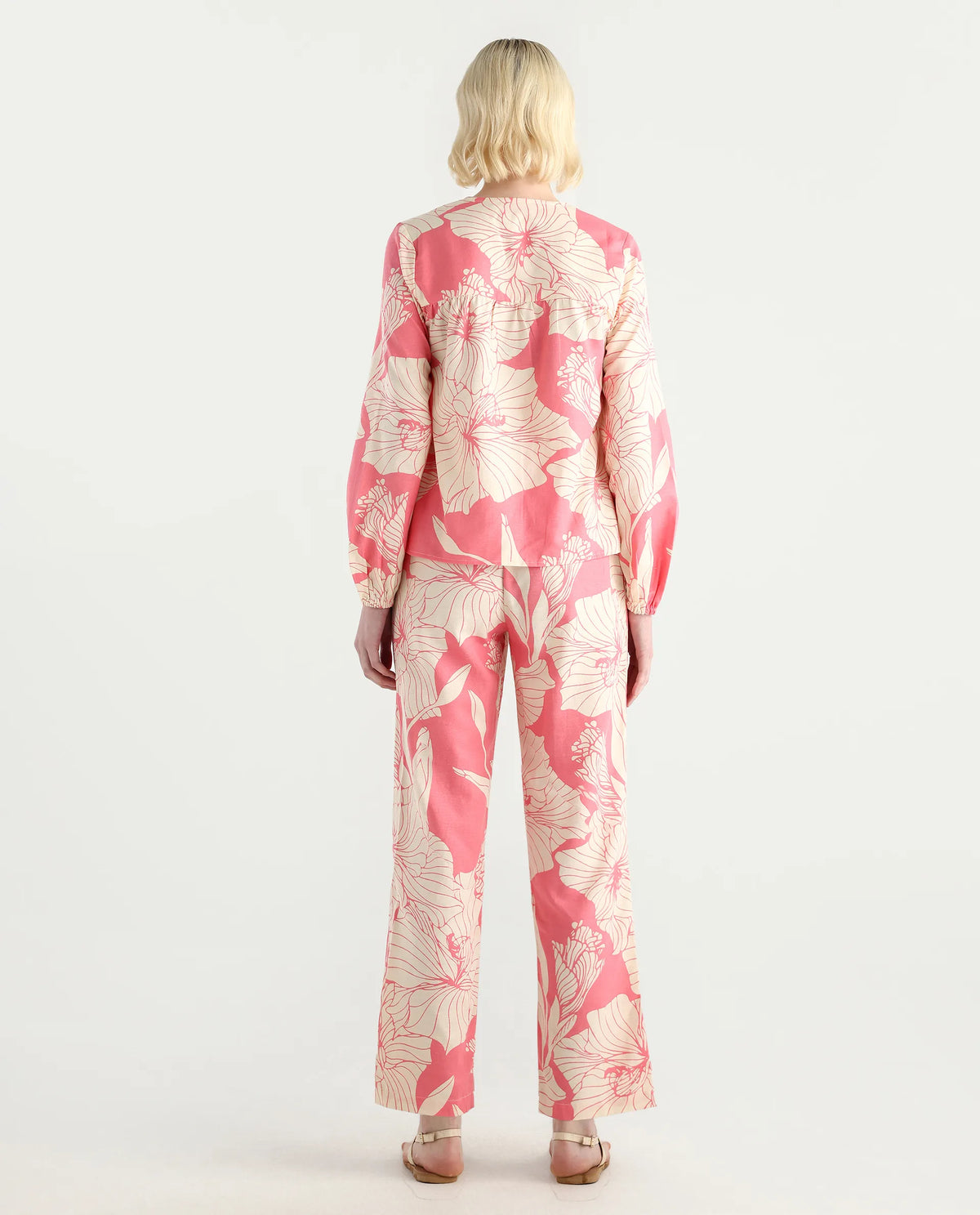 Rareism Women's Somyan B Pink Rayon Floral Print Ankle Length Straight Fit Trouser