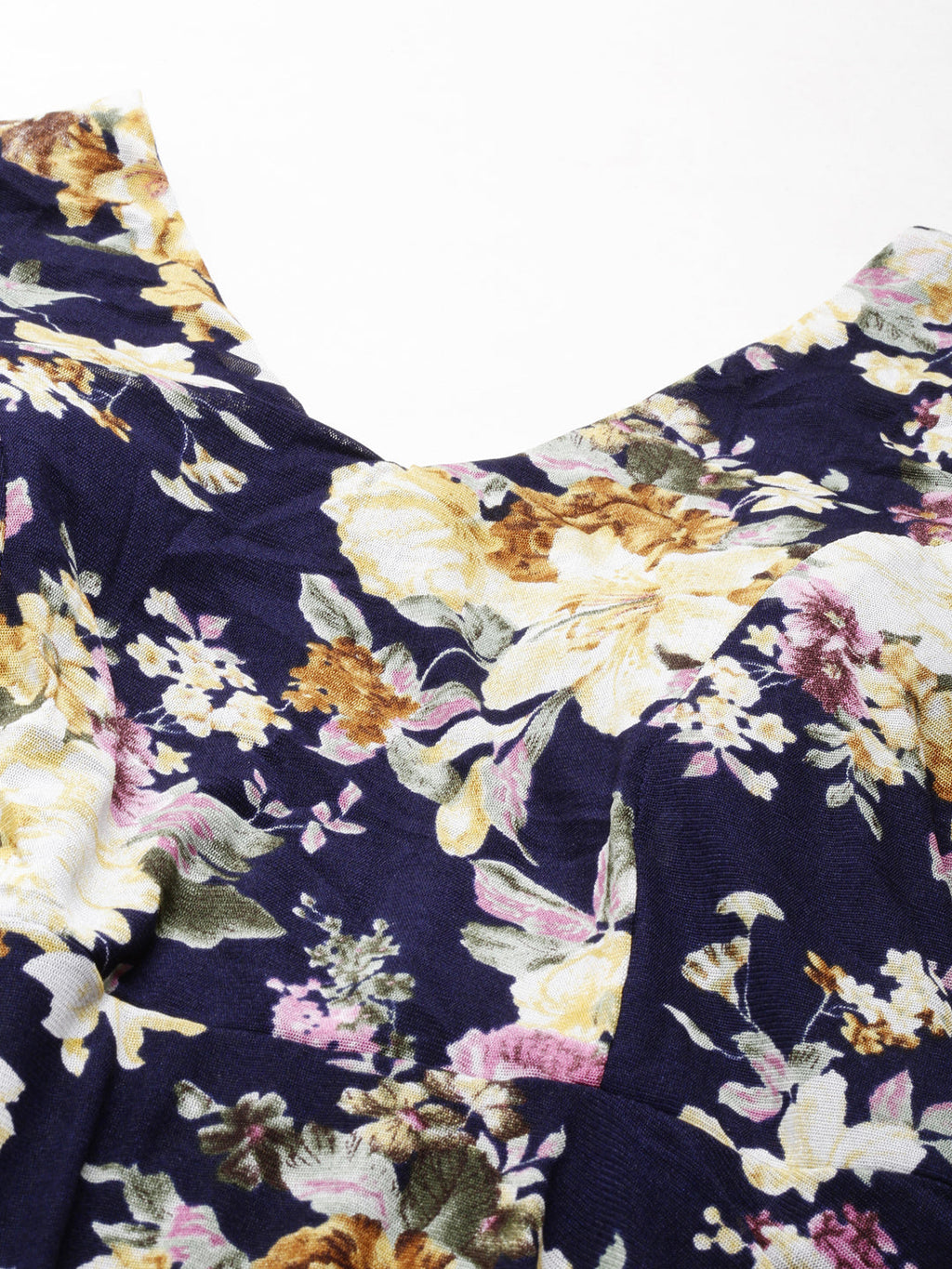 Women's Navy Blue Floral Printed Fit & Flare Dress