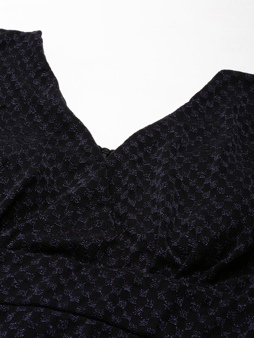 Women's Black V-Neck Long Sleeves Fit and Flare Dress