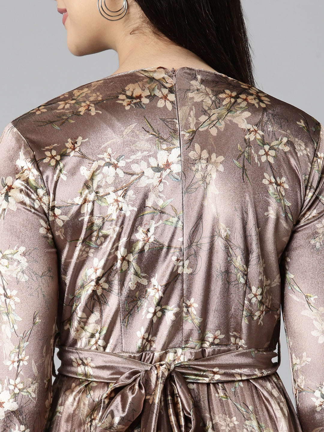 Women's Taupe Printed Wrap Dress