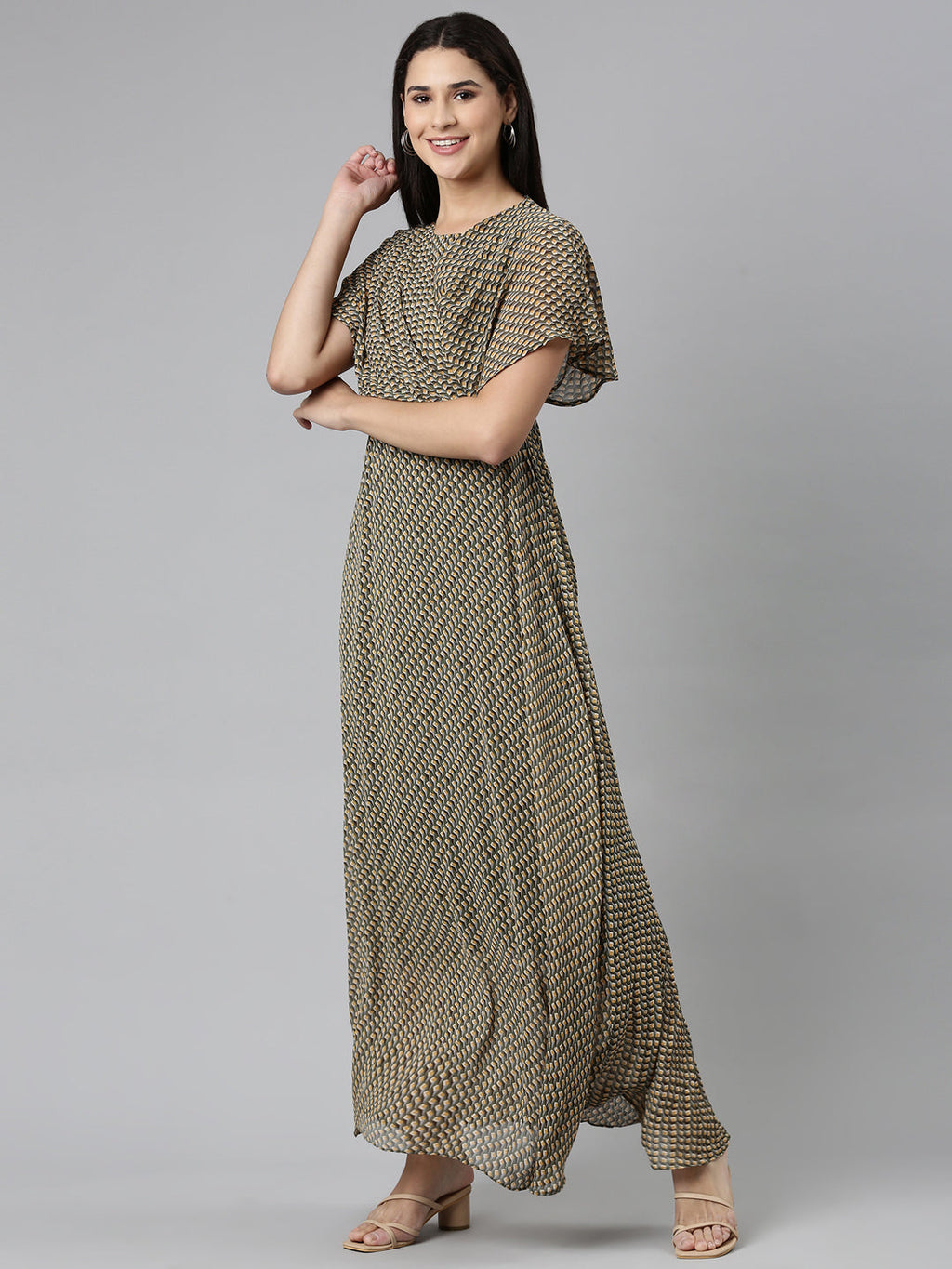 Women's Multi Geometric Printed Fit & Flare Dress