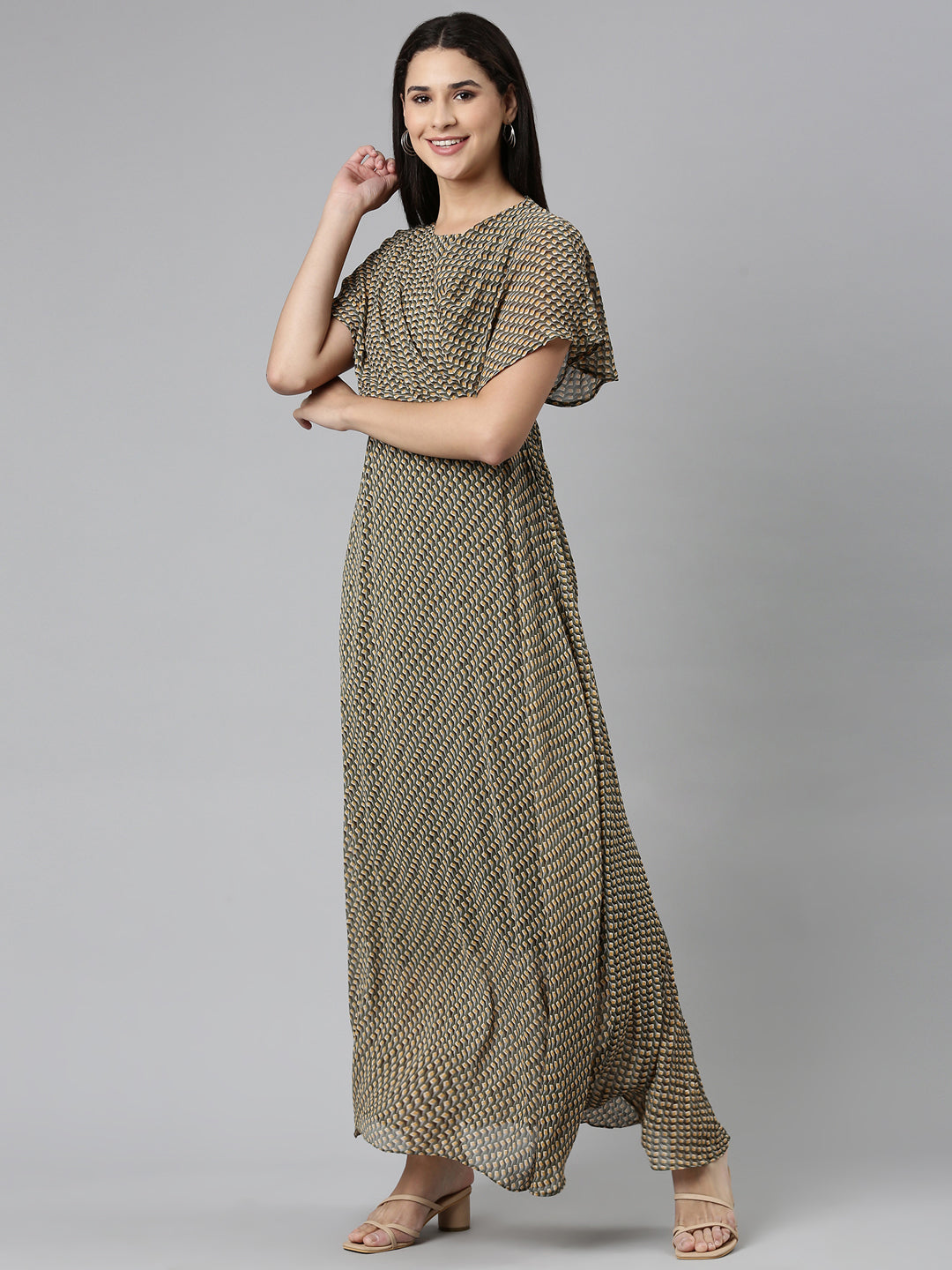 Women's Multi Geometric Printed Fit & Flare Dress