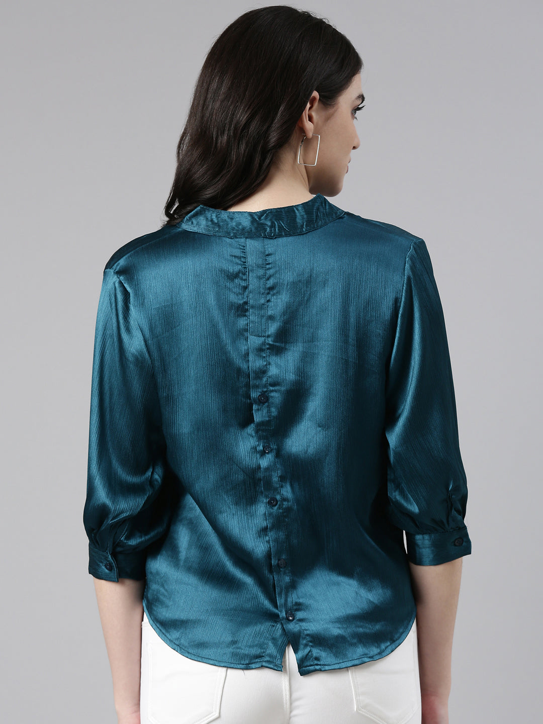 Women's V-Neck Solid Teal Top